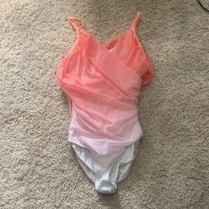 Eleve Dancewear Coral and White ombré ballet leotard